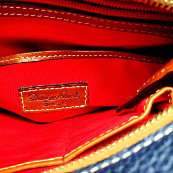 Dooney Bourke Blue Pebbled Leather Tote Shoulder Bag Red Lining Dust Cover Purse - Picture 11 of 12